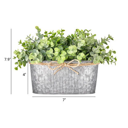 Dahey Artificial Eucalyptus Faux Plants Indoor for Farmhouse Home Decor Fake Potted Plants in Rustic Rectangular Pots Table Centerpiece for Office Bath Living Room Greenery Decor, 7" L x 4" H