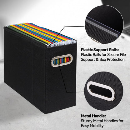ComfortKeeper 2 Packs Letter Size File Organizer, File Folders Organizer, Fabric Storage Box, Collapsible Paper Organizer with Metal Handle, Smooth PVC Rails, Only Box (Black)