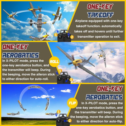 LEAMBE Brushless 4 Channel RC Plane, Ready to Fly Aerobatic Aircraft, Easy Control for Beginners, P51 Mustang RC Airplane for Adults Green