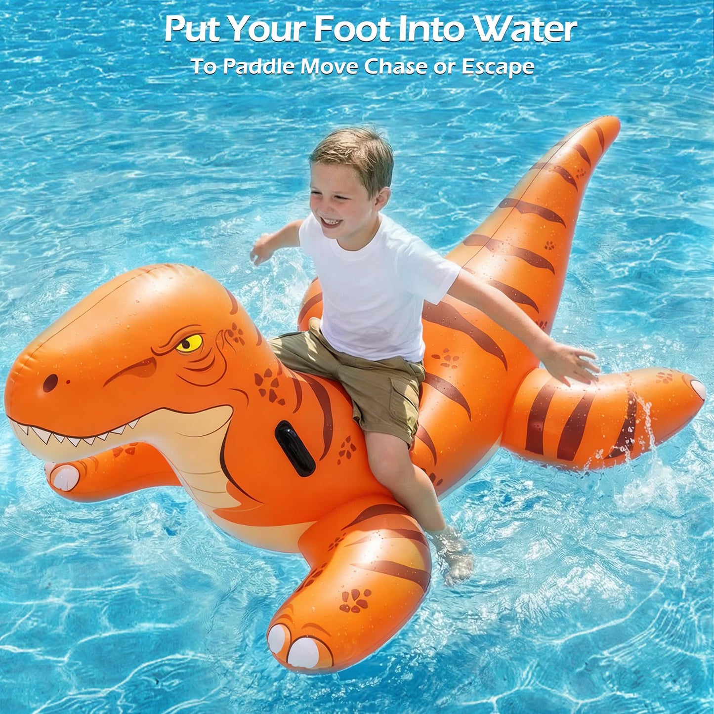 Jasonwell Pool Games Toys Floats -2Pack Inflatable Dinosaur Pool Floats with Blow Up Toy Hammers Ride on Pool Floaties for Kids Teens Adults Lounge Raft Summer Lake Beach Party Decorations (GN&Org XL)