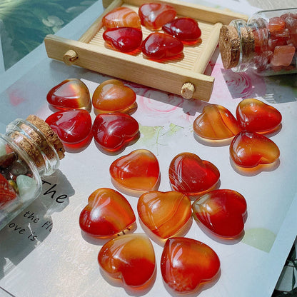 20 PCS Natural Heart Healing Crystals Red Carnelian Agate Polished Crystal Mini Pocket Stones Cute Palm Love Gemstones Set Bulk Wholesale Reiki Energy Balancing Meditation Valentine's Day Gift