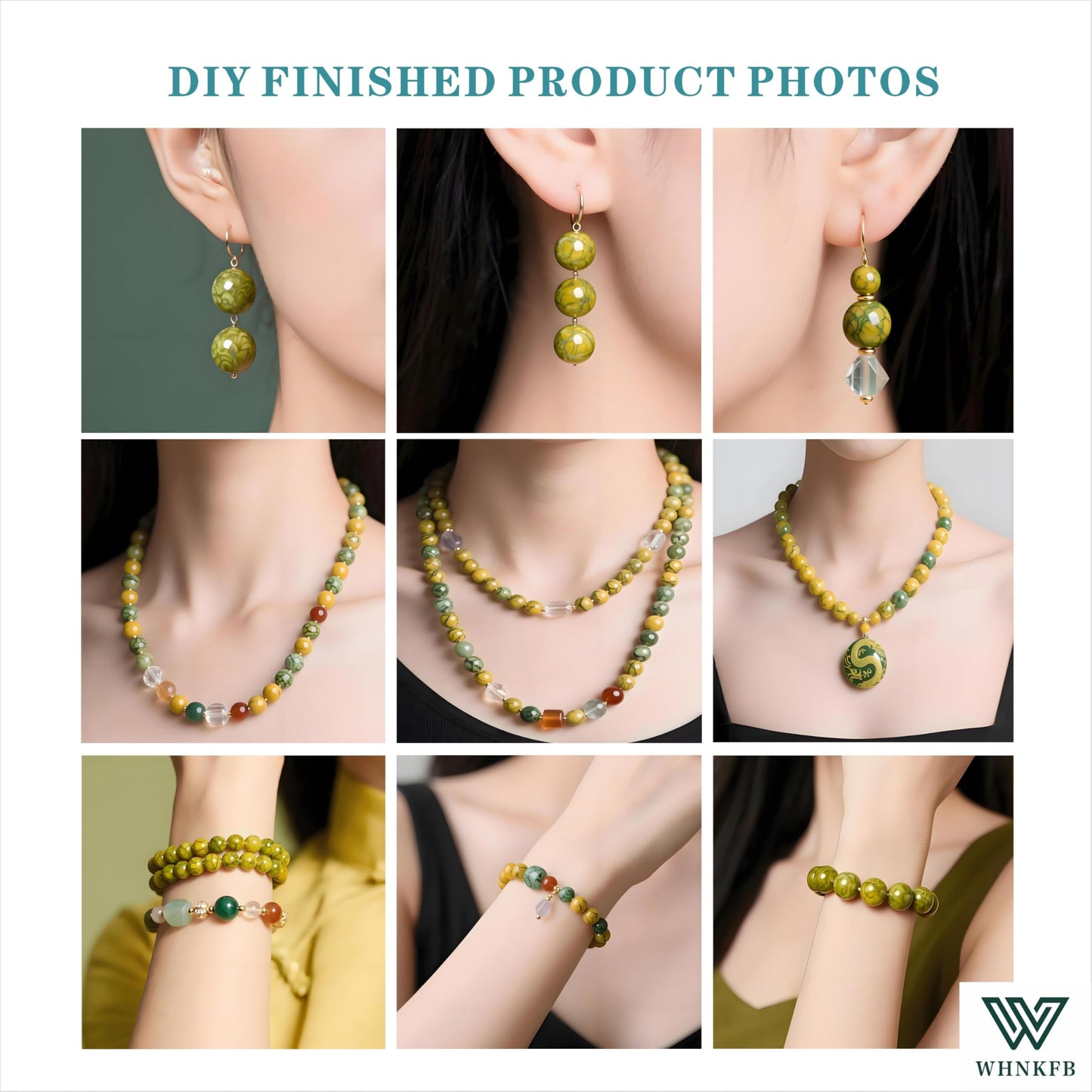 WHNKFB 10mm 50PCS Natural Green Serpentine Round Beads, Dragon Vein Loose Gemstone Beads for Jewelry Making Craft - 4mm 6mm 8mm 10mm Options with Free Elastic Cord