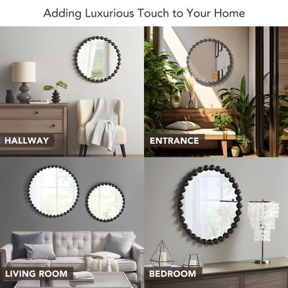 Madison Park Round Mirror, Metal Frame Circle Mirror 27 inch, Wall Art Decor Mounted Hanging for Entryway, Bathroom, hallway, Living Room, Vanity, Marlowe, Black