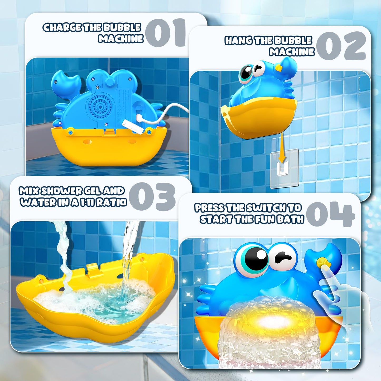 Bath Toys for Kids Ages 1-3,Light Up Baby Bath Toys Crab Bubble Maker with Colourful Light Toddler Bathtub Birthday Gifts Easter Stocking Stuffers for Boys Girls Aged 1-3 2-4 3-5