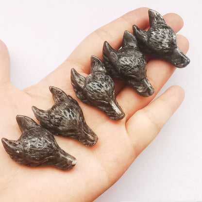 Bacatgem Natural Black Labradorite 1.57 inchs Wolf Head Pocket Crystals and Healing Stone Figurine,Haped DIY-Jewelry Pendant