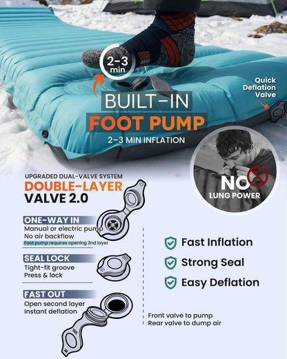 ZOOOBELIVES Inflatable Camping Sleeping Pad, 4-Inch Thick Full Air Support, No Bottoming Out for Side Sleepers, Camping & Backpacking Mattress with Built-in Foot Pump, Durable & Compact – Airlive2000