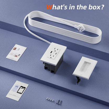 Outlet Relocation Kit,in Wall Cable Management Kit,2 AC+USB-A+USB-C,Power Relocation Kit for Unreachable Outlets,7.8ft in Wall Outlet Extender for TV,Home Theater，Sofa,Desks,Nightstands