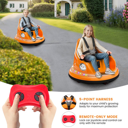 Hetoy Ride on Bumper Car for Toddlers, 12V Battery Cars for Kids W/Parent Remote, 2-Speed, 2 Driving Mode, 360°Spin, Electric Bumping Car with Music & Lights (Orange)