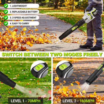 Leaf Blower Cordless, 650 CFM Electric Leaf Blowers with 2 x 4.0Ah Batteries and Charger, 2 Speed Modes, Lightweight Blower for Blowing Leaves, Patio, Yard Cleaning, Blowers for Lawn Care and Dust
