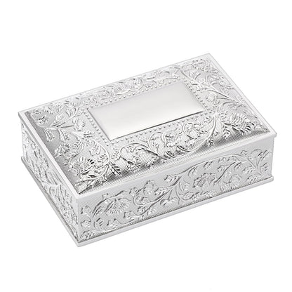 Hipiwe Rectangular Silver Jewelry Box Small Trinket Storage Box Deluxe Treasure Chest Case Earring Ring Necklace Organizer Decorative Keepsake Box Christmas Gift for Women