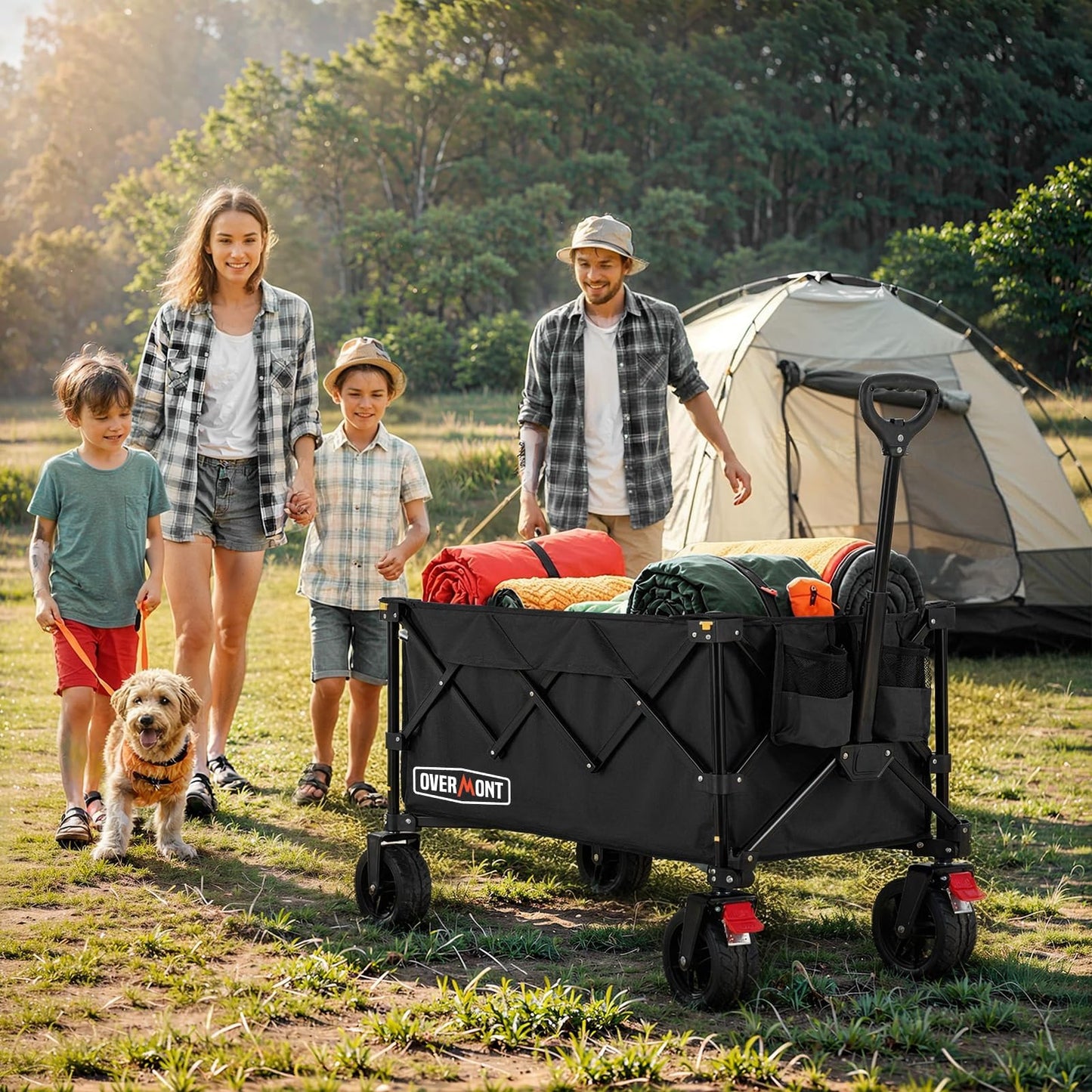 Overmont Ultra-Compact Collapsible Wagon Cart -200L Portable Folding Wagon with All-Terrain Wheels Utility for Beach, Grocery Shopping, Camping, and Gardening – 360lbs Load Capacity Black