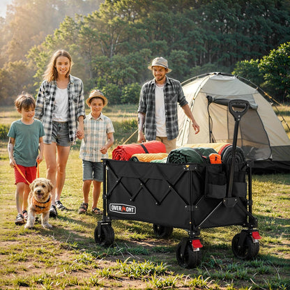 Overmont Ultra-Compact Collapsible Wagon Cart -200L Portable Folding Wagon with All-Terrain Wheels Utility for Beach, Grocery Shopping, Camping, and Gardening – 360lbs Load Capacity Black