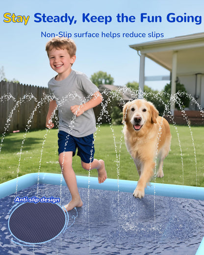 VISTOP Non-Slip Splash Pad for Kids and Dog, Thicken Sprinkler Pool Summer Outdoor Water Toys - Fun Backyard Fountain Play Mat for Baby Girls Boys Children or Pet Dog (50 * 50 inch, Blue&Blue)