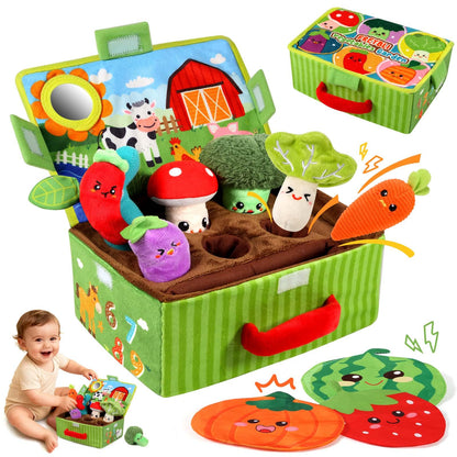 FREYBLI Baby Toys 6-12 Months - Soft Fruits Vegetable Garden Plant Plush Toy - 6 Month Old Baby Toys Boy Girl Gifts - Baby Sensory Montessori Toys with Rattles Mirror Squeaker Textures Crinkle Tissues