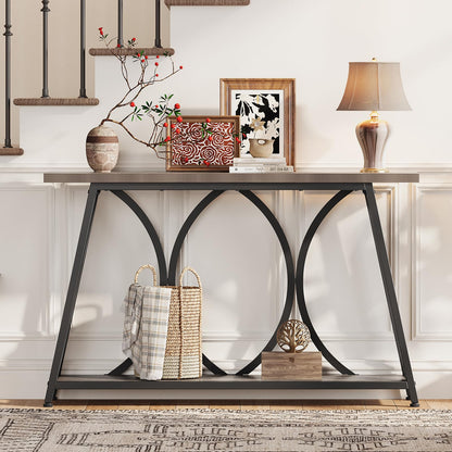 GiftGo 47.24 Inch Entryway Console Table, Industrial Sofa Table Behind Couch with Shelves, 2 Tier Wood Accent Table with Metal Frame for Living Room, Entrance, Hallway, Foyer, Vintage Gray