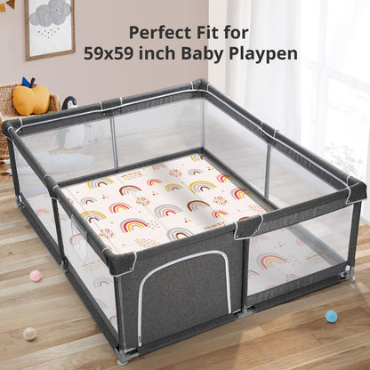 PIGLOG Baby Play Mat, Middle 59X59" Playmat for Playpen, 0.8 Inch Thick Foldable Baby Crawling Mat, Portable Playmat for Babies and Toddlers, Infants, Toddler, Kids