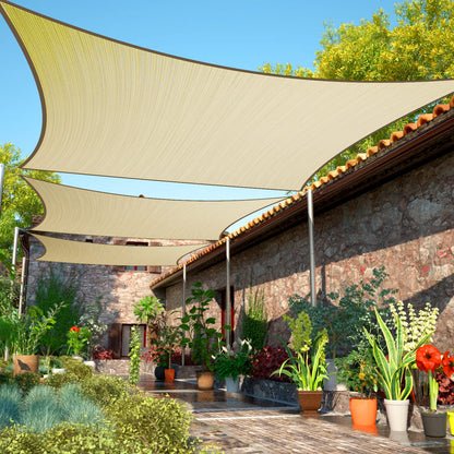 ShadeMart 14' x 14' Beige Sun Shade Sail Square Canopy Fabric Cloth Screen smTAPR1418, Water and Air Permeable & UV Resistant, Heavy Duty, Carport Patio Outdoor & (We Customize Size)