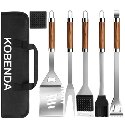 KOBENDA BBQ Grill Accessories, Stainless Steel Grilling Set with Storage Bag, Spatula, Fork, Cleaning Brush BBQ Accessories, Grill Tools Set for Outdoor Cooking Camping, Grilling Gifts for Men