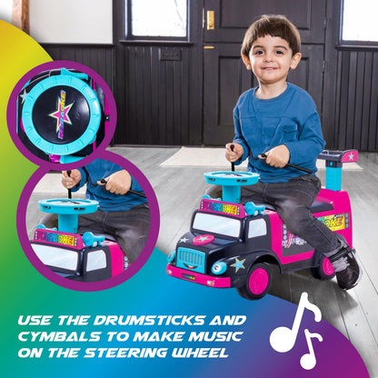 Toddler Ride On Toy - Push Car, Interactive Musical Toys for Toddlers 1-3 with Microphone, Keyboard & Drumsticks, Toddler Activities, Foot to Floor, Durable Baby Car, Easy Assembly, Baby Toy