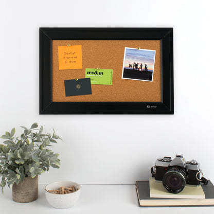 Quartet Cork Bulletin Board, Framed Corkboard, 11” x 17”, Black Frame, Message Board (79279)
