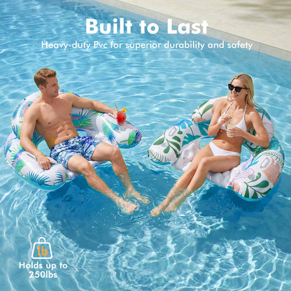 3 Pack Pool Floats Adult, OKSUWATER Pool Floaties with Two Cup Holders & Handles, Inflatable Pool Floats Chairs, Lake Floats Applies to Swimming Pool Party Summer Lake Water Fun