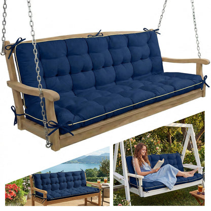 AS AWESLING 60×40 INCH Oxford Fabric Swing Cushions with Backrest & Tie Straps - Crushed Sponge Filled for Outdoor Patio Bench, 2-3 Seater Replacement for Swing Chair (Blue, 60 INCH × 40 INCH)