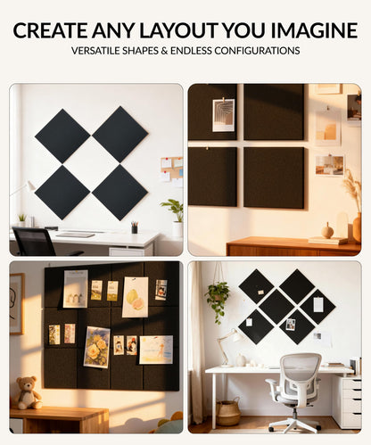 Large Felt Bulletin Board 48" x 36" with Push PINS & Wall Safe Adhesive Tabs – Modern Large Cork Board for Walls in Home or Office, Versatile Felt Board Layout, Cork Board, Vision Board, Dream Board