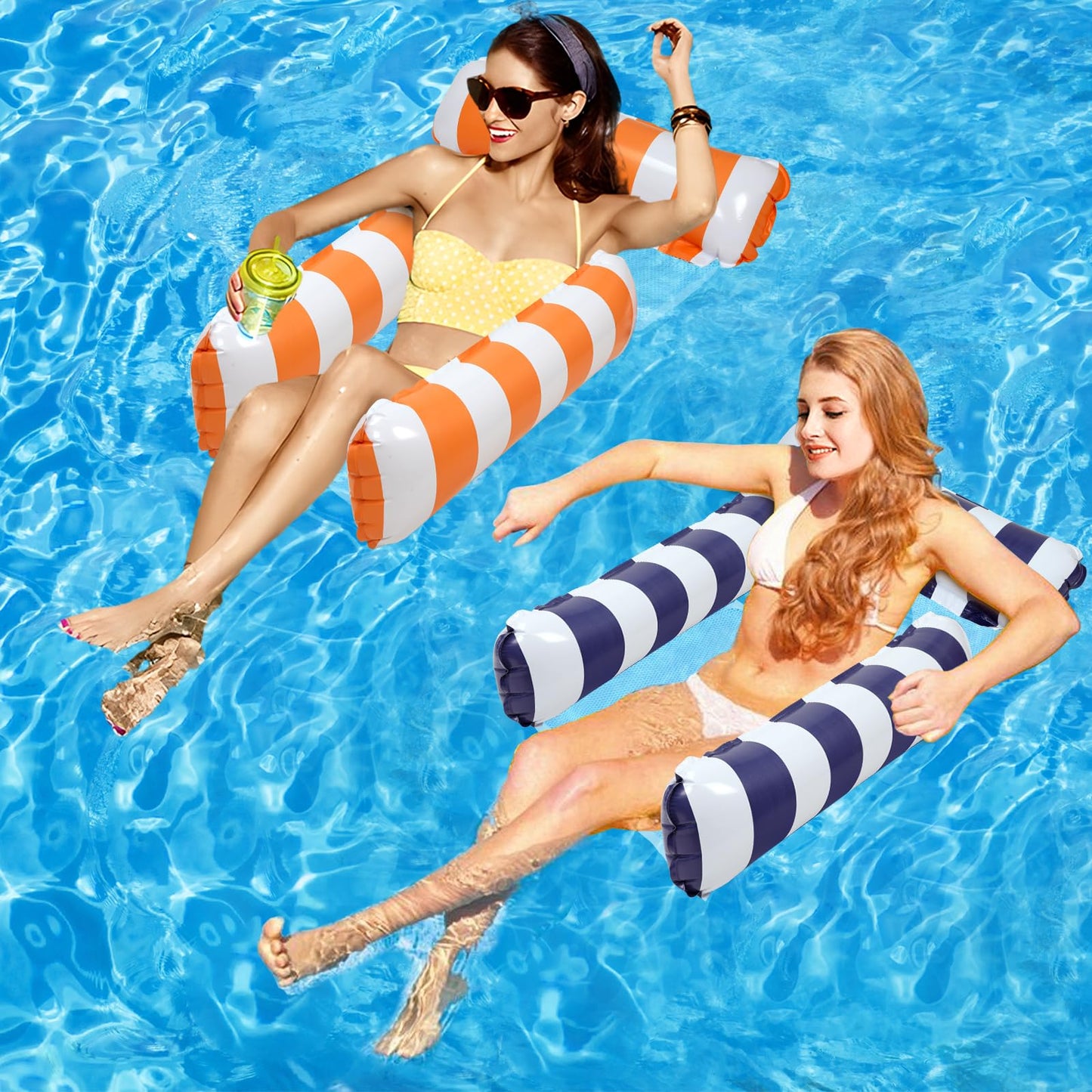 2 Pack Inflatable Pool Floats 4-in-1 Pool Hammock with Bottom Mesh 3 Tubes Inflatable Hammock for Adults,Portable Floating Chair Bed for Travel, Swimming Pool Hot Tub