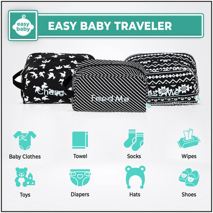 Easy Baby - Diaper, Bottle, and Supplies - Organizer Pouches and Changing Pad - Change, Feed, Dress, and Clean Me (8 Pack Brooklyn) | Organizing Packing Tote Cubes for Baby Items