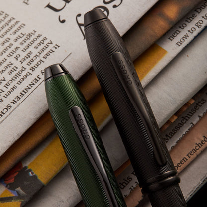 Cross Townsend Matte Green PVD Micro-knurl Ballpoint Pen, Black Ink - Elegant Pen, Black Ink for Effortless Writing - Consistent, Smooth Writing - Large Nib - Long-Lasting - Includes Gift Box