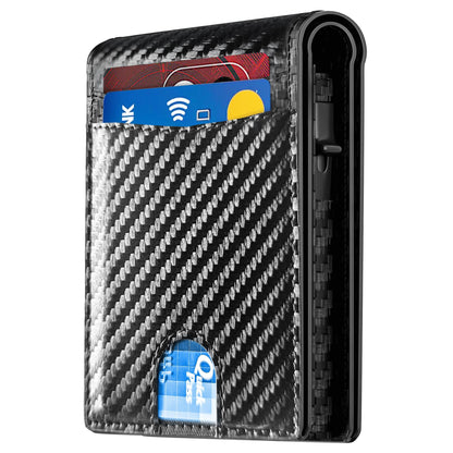2026 Wallet for Men - RFID Blocking [Functional & Practical] Bifold Slim Minimalist Credit Card Holder Pop Up Wallet Metal Case with Cash Slot, Front Pocket with ID Window, Gift Boxed (Carbon Fiber)