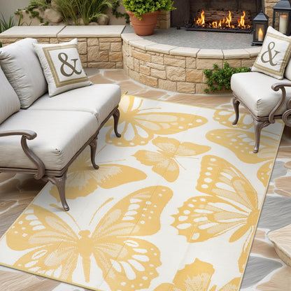 Uphome Outdoor Rug Waterproof 6x9 ft, Patio Plastic Straw Rugs for RV Camping, Reversible Butterfly Mat Outside, Indoor Outdoor Floor Carpet for Back Yard Deck Balcony Porch Beach Picnic, Yellow