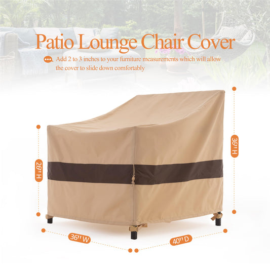 WJ-X3 Patio Chair Cover, Outdoor Lounge Cover, Heavy Duty, Waterproof Lawn Chair Covers, 36W x 40D x 36H, Beige/Coffee, 2-Pack