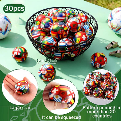 Syhood 30 Pcs Mini Soccer Stress Balls International Country Flags Mini Foam Soccer Small Foam Anxious Toy Sports Lover Gift for Adult Football Party Decoration Supplies