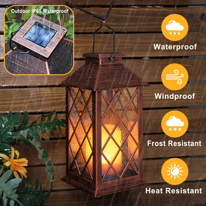 [2 Pack] TAKE ME 14" Solar Lantern Outdoor Garden Hanging Lantern Waterproof LED Flickering Flameless Candle Mission Lights for Table,Outdoor,Christmas Gifts Mom Wife