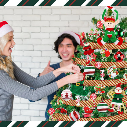 43 Pcs Elf Christmas Tree Decorations Elf Christmas Tree Hanging Ornaments Topper Candy Ball Pendant Red White Green Hanging Ornaments for Holiday Party Decoration