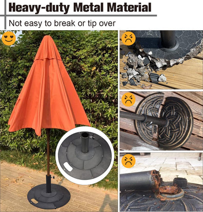Koutemie 21 Inches Heavy Duty Metal Outdoor Patio Umbrella Base Stand Holder for 1-¼" or 1-½" Umbrella Poles, Black