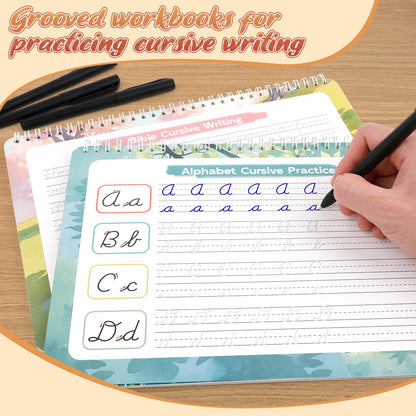 Grooved Cursive Handwriting Workbook for Kids 5-12 & Adults,Reusable Magic Practice Books with Disappearing Ink Pens,Grooved Kids Writing Book Cursive Workbook with Words Letters Bible Verses Sentence