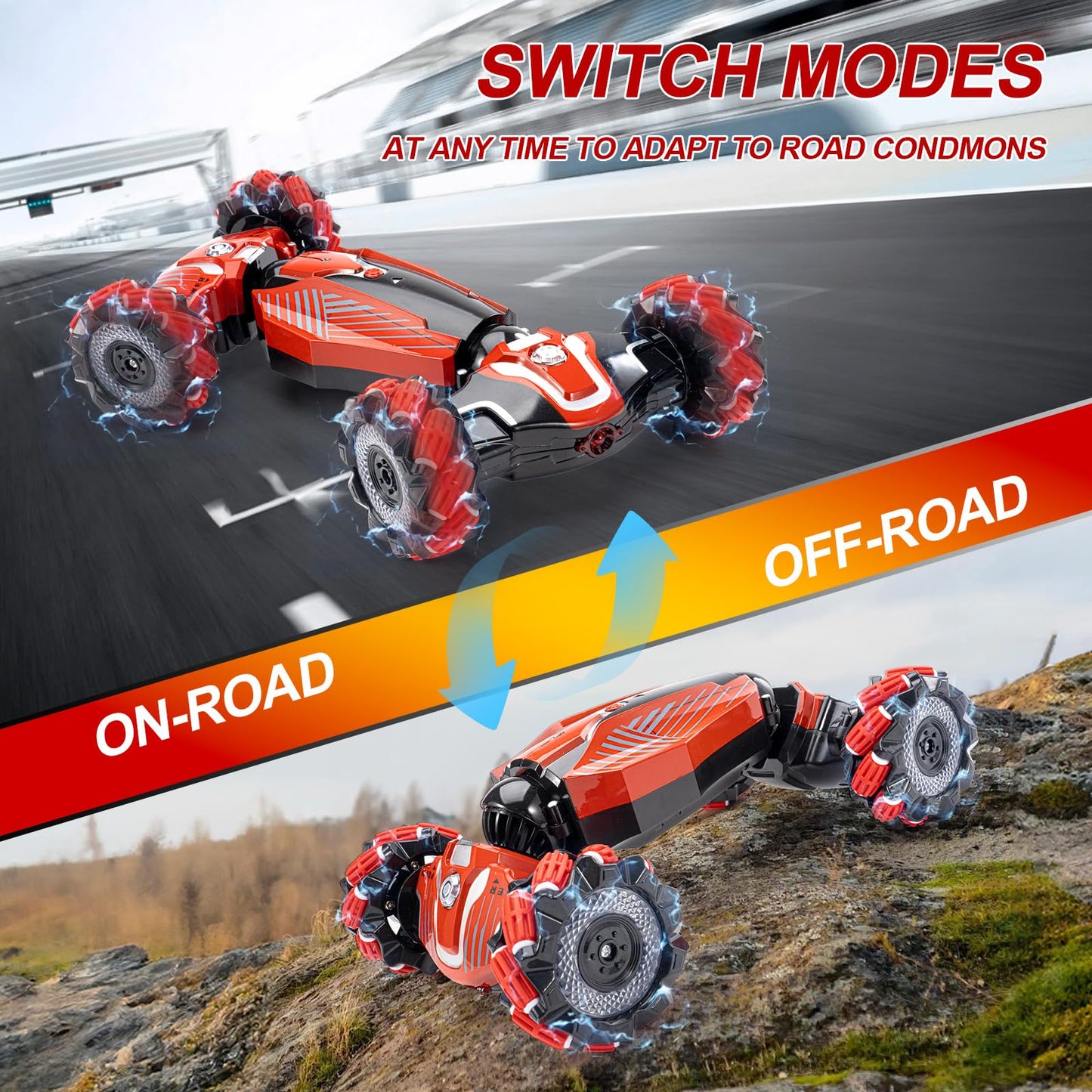 YEMIAI Gesture Sensing RC Stunt car, 4WD Drive Watch Remote-Controlled Vehicle, Bidirectional Drifting Off-Road Vehicle with Music and Lights Toys for Boys,Presents for Kids 4-12 Old