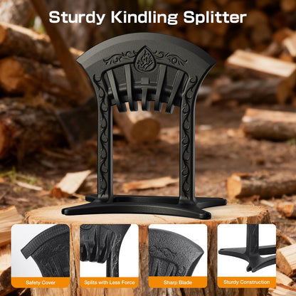 Poffattr Firewood Kindling Splitter for Wood, Heavy Duty Cast Iron Wood Splitters for Firewood with No Axe, Manual Log Splitter for Kindling Wedge Point with Safety Cover