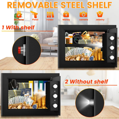 9.84"H Small Safe Box for Personal Privacy, 1.2 Cu Ft Security Safe with Fireproof Money Bag, Digital Safes with Combination Lock and Removable Shelf for Home Money Cash Medicine Documents