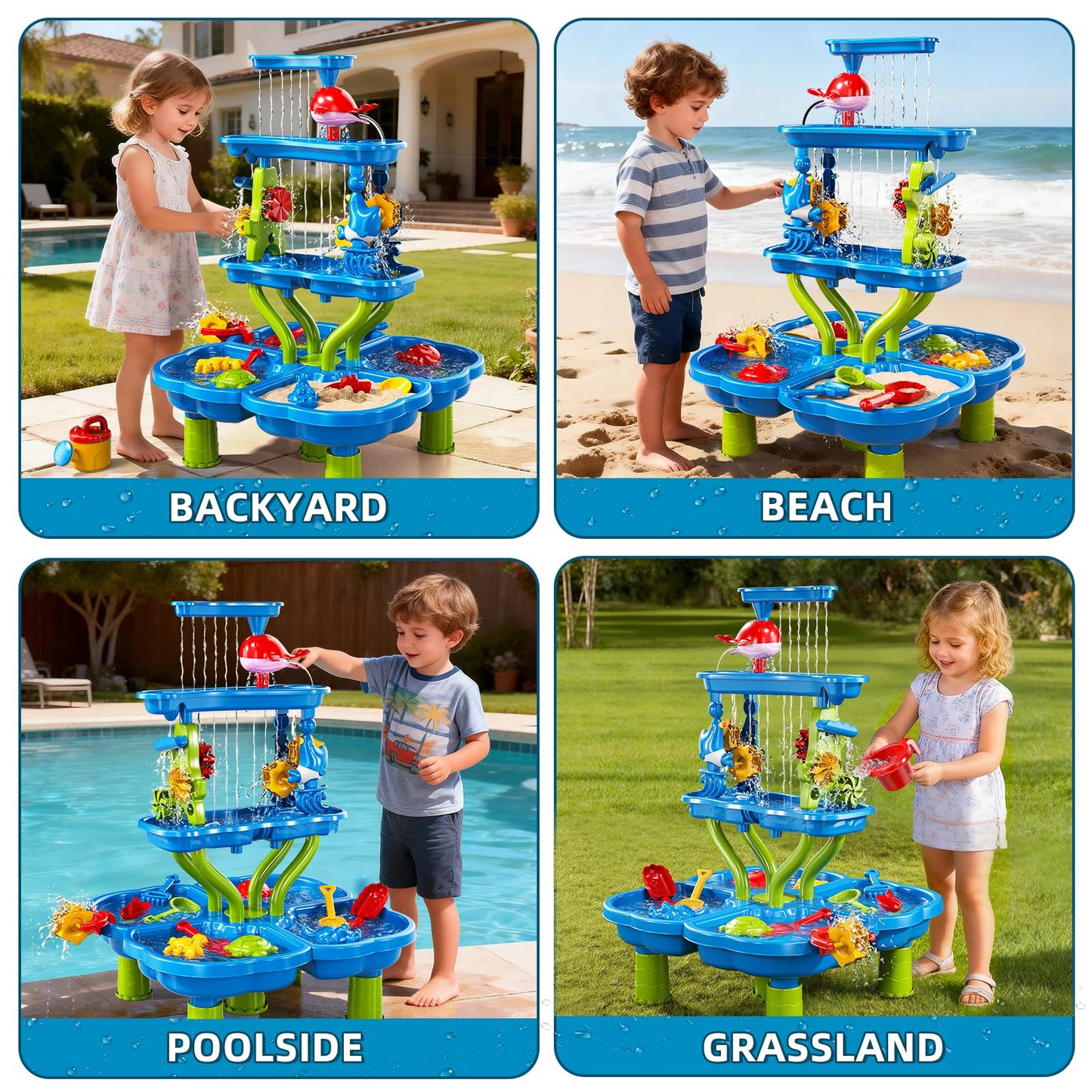 Kenthoris Water Table for Toddlers 1-3, Toddler Outdoor Toys Kids Summer Beach Backyard Pool Splash Activities Playsets, Water and Sand Activity Sensory Playset for Toddlers 1.5+ Years Old (9988)