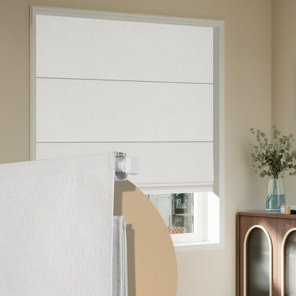 Boolegon No Drill Cordless Roman Shades for Windows, No Fray Blackout Roman Blinds No Tools, Easy Install for Indoor Windows,Living Room,Bathroom, Bedroom, White, Custom Size