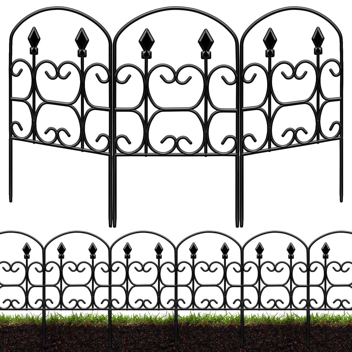 QIAOKAIYAN 19 Pack Decorative Garden Fence Panels – 24in(H) x 20.57ft(L) Black Metal Fence with Floral No Dig Animal Barrier Fence Rustproof Garden Edging for Yard Patio Dog Outdoor Decor Flower Bed