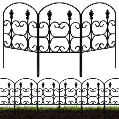 QIAOKAIYAN 19 Pack Decorative Garden Fence Panels – 24in(H) x 20.57ft(L) Black Metal Fence with Floral No Dig Animal Barrier Fence Rustproof Garden Edging for Yard Patio Dog Outdoor Decor Flower Bed