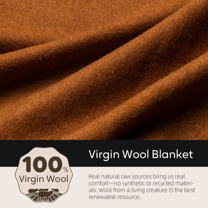 Molithe 100% Wool Blanket, 62" x 86", Warm, Thick, Washable, Military Wool Blanket, Great for Camping, Outdoors, Sporting Events, Survival Kits, Dark Camel