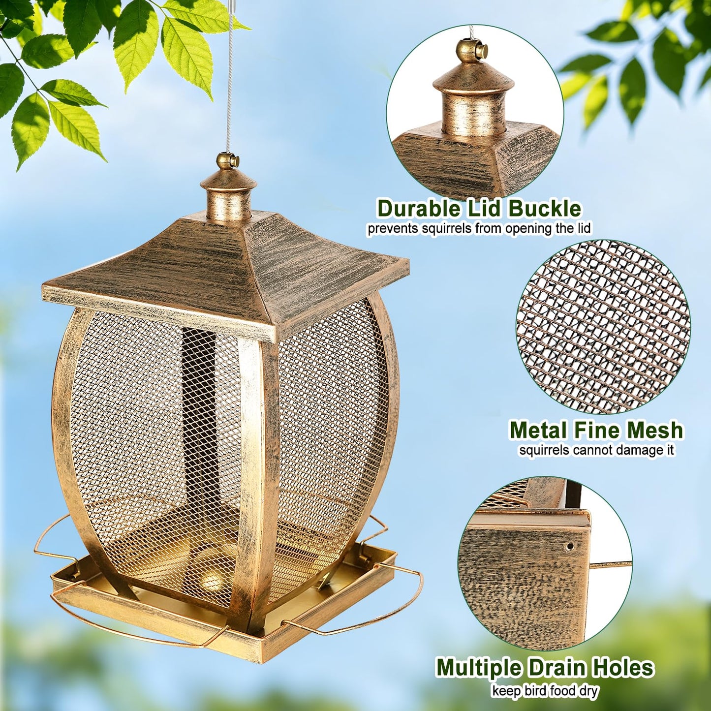 Bird Feeder, Heavy Duty Metal Wild Bird Feeders for Outdoors Hanging, 9 Lbs Extra Large Bird Feeder for Garden Yard Outside Backyard, Retro Lantern Shape