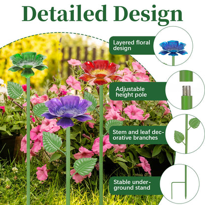 Retyion 4 Pack Bee Watering Station - Flowers Butterfly Feeder, Bee Water Feeders for Outside, Metal Garden Decor, Bee Baths for Garden Yard Patio (Blue,Yellow,Red,Green)