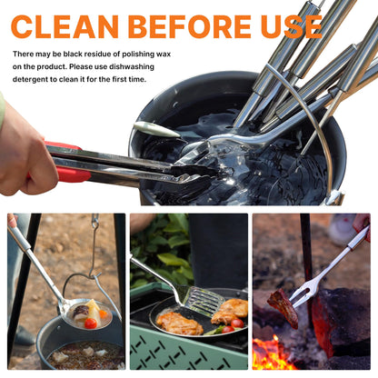 GAIALOOP Camping Cooking Utensils Set 16 PCS Camp Kitchen Cookware Kit with Organizer Bag, Portable RV Camping Essentials Camper Must Haves for Cookouts Open Fire Pit