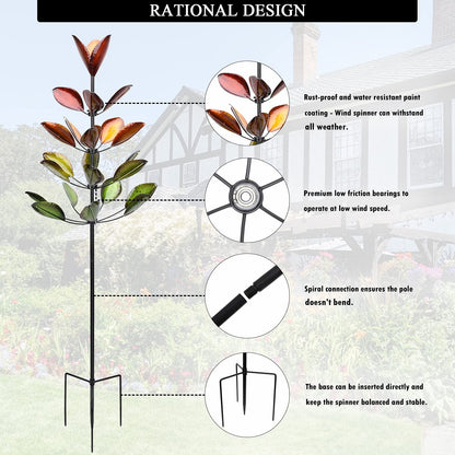 Large Metal Garden Wind Spinner - Kinetic Sculptures 5 FT Windmills Outdoor Metal Wind Spinners for Yard and Garden Wind Spinner Green Tree